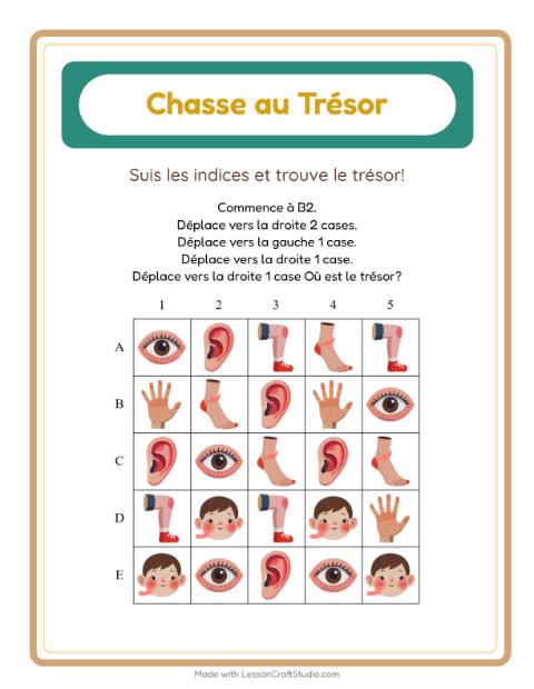 Aperçu de la fiche Chasse Au Trésor avec Parties du corps pour CP (cours préparatoire)