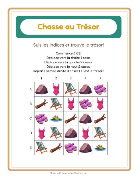 Aperçu de la fiche Chasse Au Trésor avec Plage pour CP (cours préparatoire)