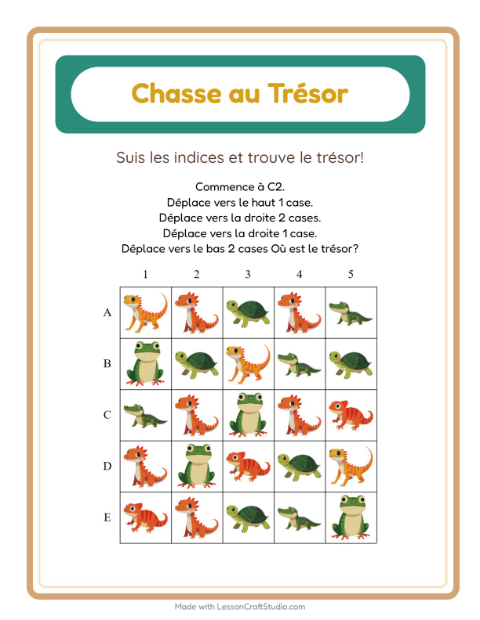 Aperçu de la fiche Chasse Au Trésor avec Reptiles et amphibiens pour CP (cours préparatoire)