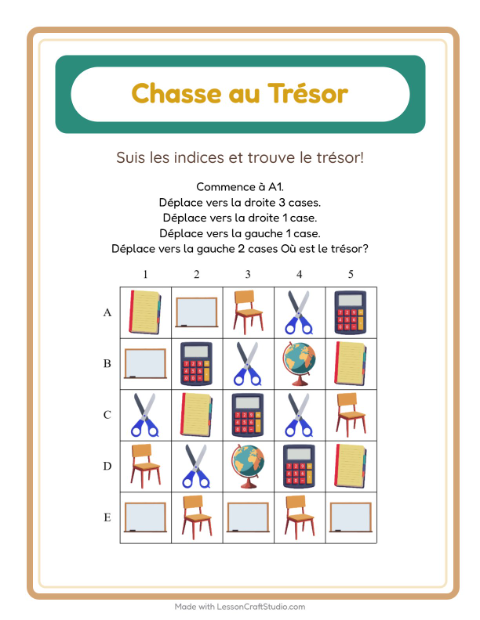 Aperçu de la fiche Chasse Au Trésor avec Salle de classe pour CP (cours préparatoire)