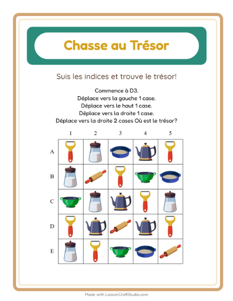 Aperçu de la fiche Chasse Au Trésor avec Ustensiles de cuisine pour CP (cours préparatoire)