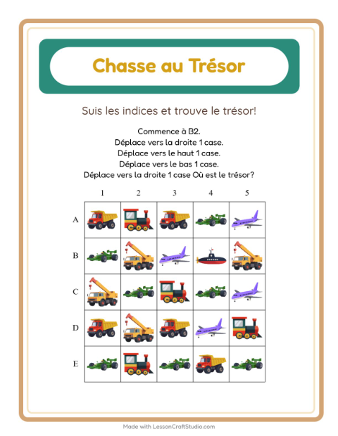 Aperçu de la fiche Chasse Au Trésor avec Véhicules pour CP (cours préparatoire)