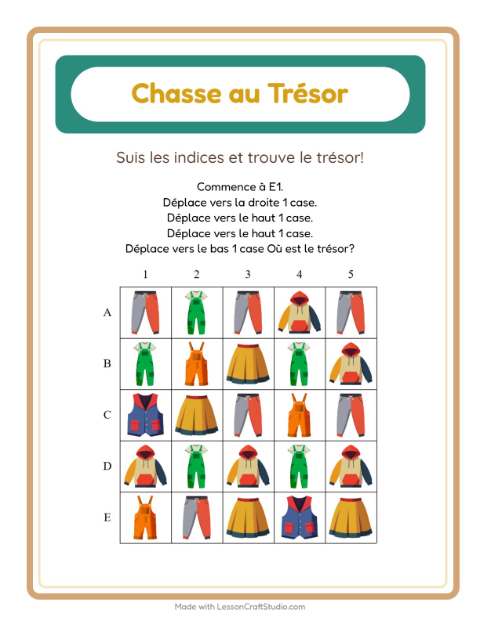 Aperçu de la fiche Chasse Au Trésor avec Vêtements pour CP (cours préparatoire)