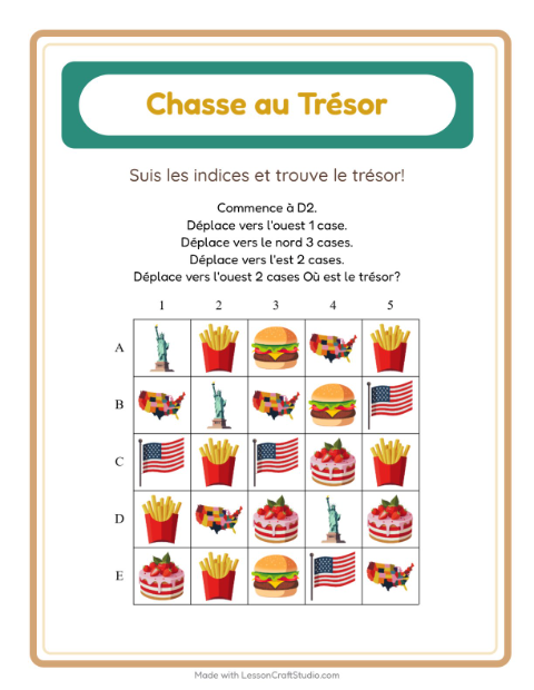 Aperçu de la fiche Chasse Au Trésor avec 4 juillet pour CP (cours préparatoire)