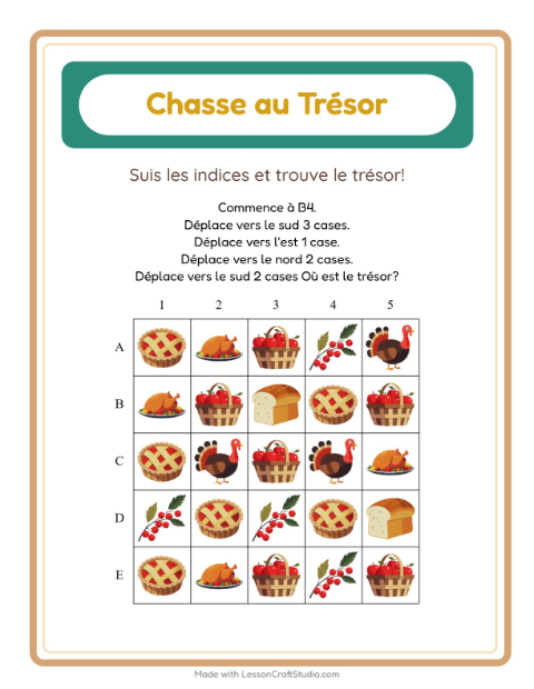 Aperçu de la fiche Chasse Au Trésor avec Action de grâce pour CP (cours préparatoire)