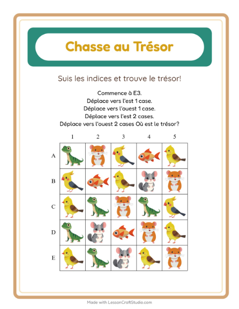 Aperçu de la fiche Chasse Au Trésor avec Animaux de compagnie pour CP (cours préparatoire)