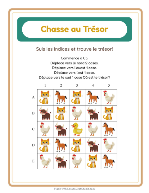Aperçu de la fiche Chasse Au Trésor avec Animaux de la ferme pour CP (cours préparatoire)
