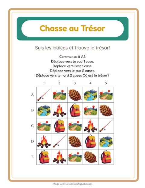 Aperçu de la fiche Chasse Au Trésor avec Camping pour CP (cours préparatoire)