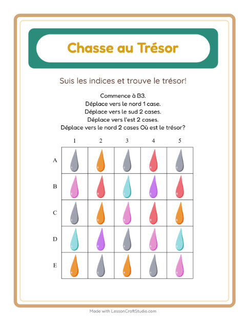 Aperçu de la fiche Chasse Au Trésor avec Couleurs pour CP (cours préparatoire)