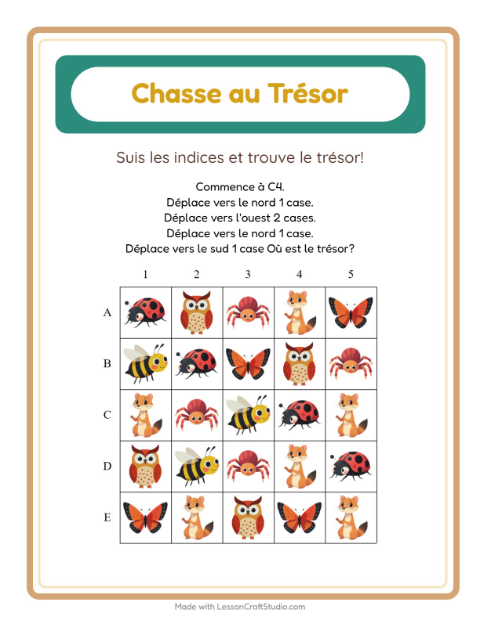 Aperçu de la fiche Chasse Au Trésor avec Créatures de la forêt pour CP (cours préparatoire)