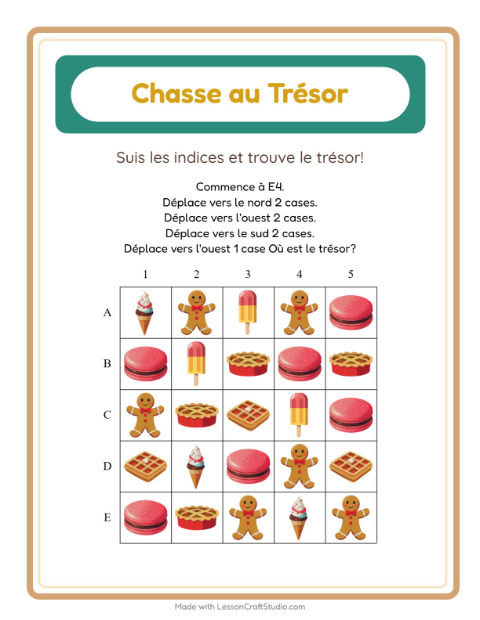Aperçu de la fiche Chasse Au Trésor avec Desserts et sucreries pour CP (cours préparatoire)
