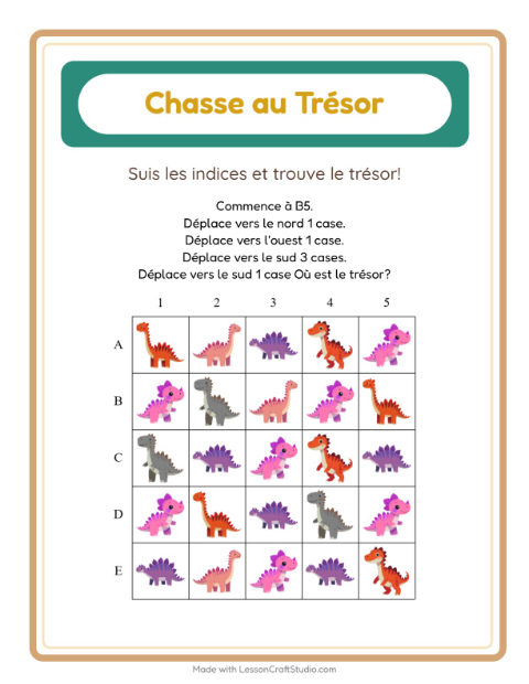 Aperçu de la fiche Chasse Au Trésor avec Dinosaures pour CP (cours préparatoire)