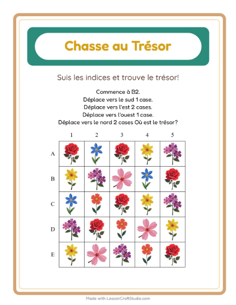 Aperçu de la fiche Chasse Au Trésor avec Fleurs pour CP (cours préparatoire)