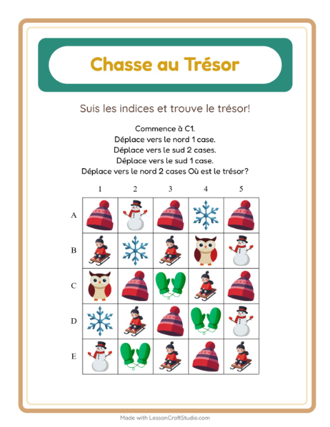 Aperçu de la fiche Chasse Au Trésor avec Hiver pour CP (cours préparatoire)