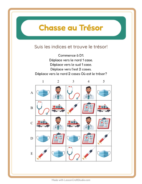 Aperçu de la fiche Chasse Au Trésor avec Hôpital pour CP (cours préparatoire)