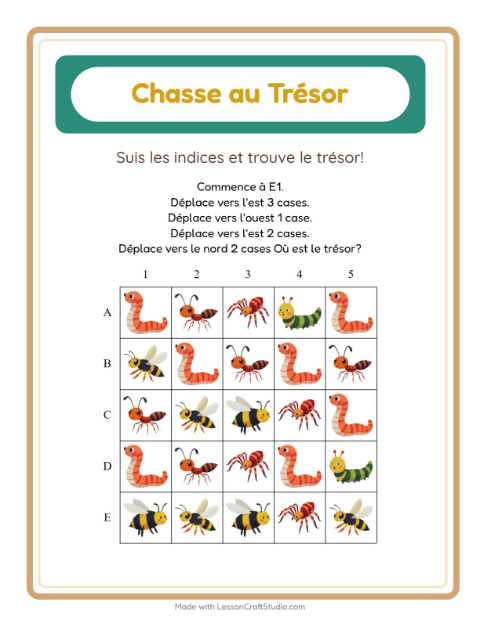 Aperçu de la fiche Chasse Au Trésor avec Insectes et bestioles pour CP (cours préparatoire)
