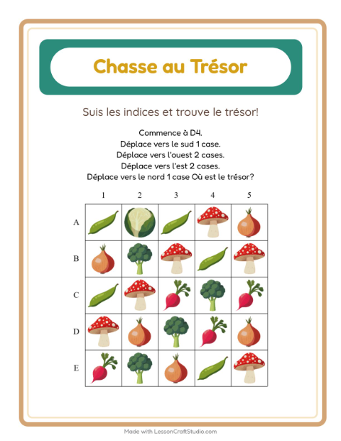 Aperçu de la fiche Chasse Au Trésor avec Légumes pour CP (cours préparatoire)