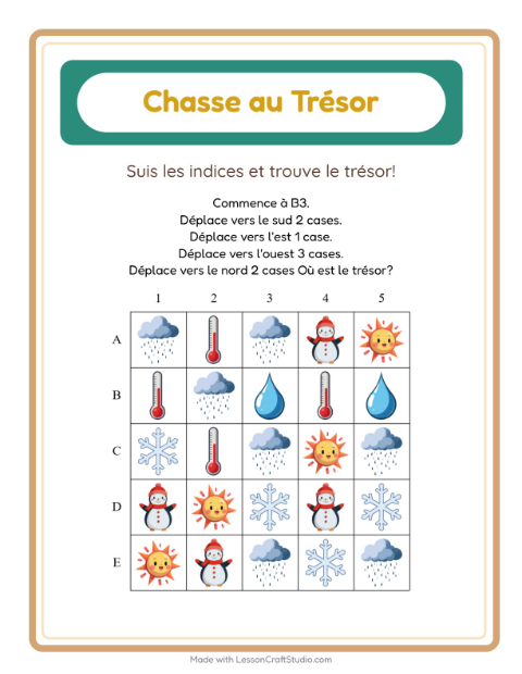 Aperçu de la fiche Chasse Au Trésor avec Météo pour CP (cours préparatoire)
