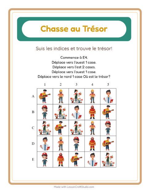 Aperçu de la fiche Chasse Au Trésor avec Métiers pour CP (cours préparatoire)