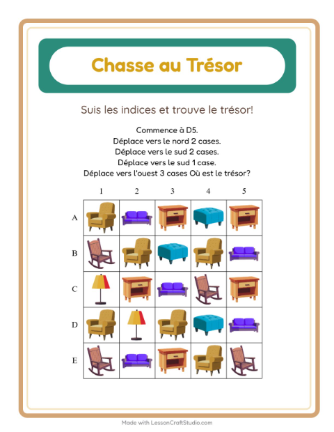 Aperçu de la fiche Chasse Au Trésor avec Meubles pour CP (cours préparatoire)