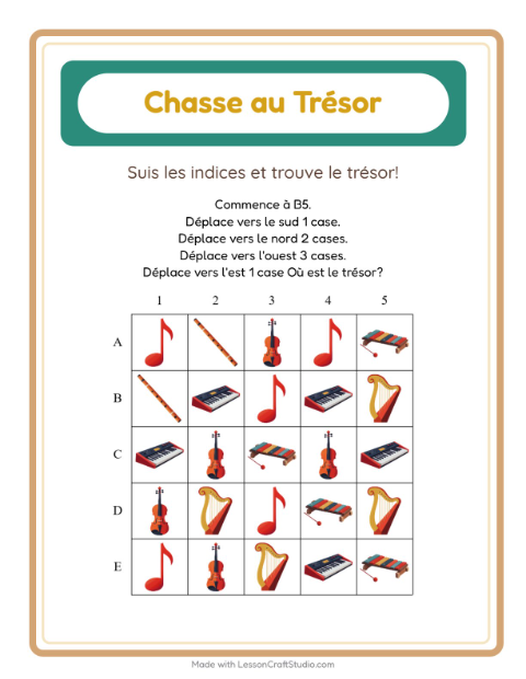 Aperçu de la fiche Chasse Au Trésor avec Musique pour CP (cours préparatoire)