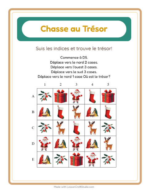 Aperçu de la fiche Chasse Au Trésor avec Noël pour CP (cours préparatoire)