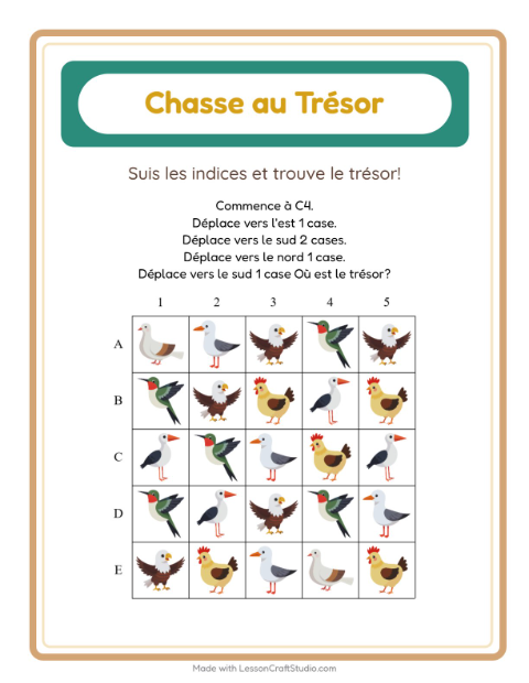 Aperçu de la fiche Chasse Au Trésor avec Oiseaux 2 pour CP (cours préparatoire)