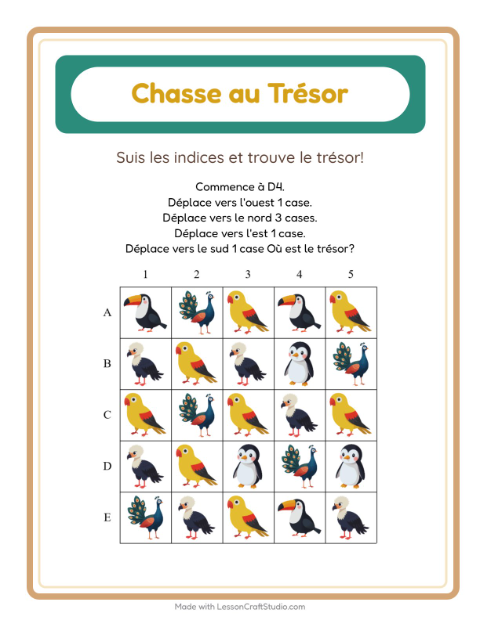 Aperçu de la fiche Chasse Au Trésor avec Oiseaux pour CP (cours préparatoire)