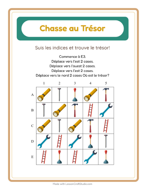 Aperçu de la fiche Chasse Au Trésor avec Outils pour CP (cours préparatoire)