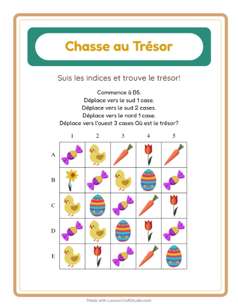 Aperçu de la fiche Chasse Au Trésor avec Pâques pour CP (cours préparatoire)