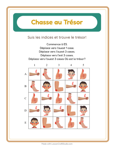 Aperçu de la fiche Chasse Au Trésor avec Parties du corps pour CP (cours préparatoire)