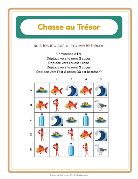 Aperçu de la fiche Chasse Au Trésor avec Plage pour CP (cours préparatoire)