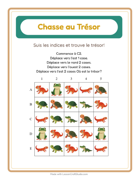Aperçu de la fiche Chasse Au Trésor avec Reptiles et amphibiens pour CP (cours préparatoire)