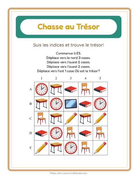 Aperçu de la fiche Chasse Au Trésor avec Salle de classe pour CP (cours préparatoire)