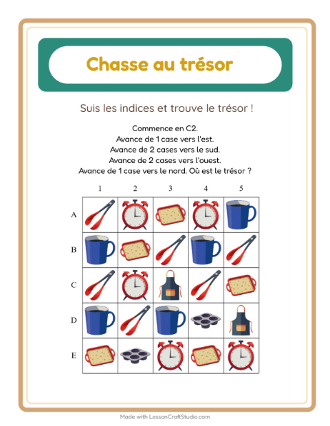Aperçu de la fiche Chasse Au Trésor avec Ustensiles de cuisine pour CP (cours préparatoire)