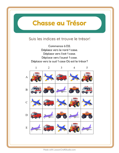 Aperçu de la fiche Chasse Au Trésor avec Véhicules pour CP (cours préparatoire)
