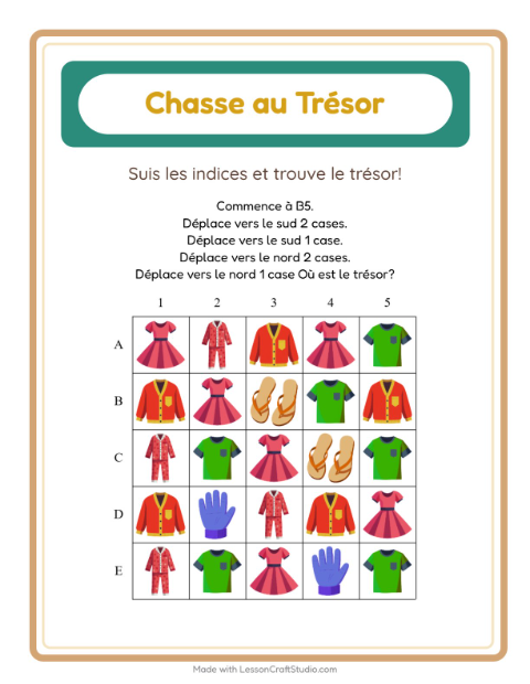 Aperçu de la fiche Chasse Au Trésor avec Vêtements pour CP (cours préparatoire)