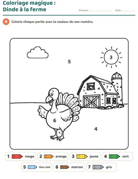 Aperçu de la fiche Coloriage magique pour École maternelle (grande section, 5-7 ans)