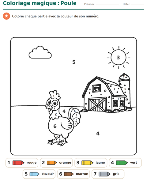 Aperçu de la fiche Coloriage magique pour École maternelle (grande section, 5-7 ans)