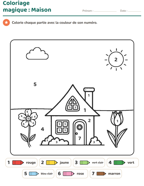 Aperçu de la fiche Coloriage magique pour École maternelle (grande section, 5-7 ans)
