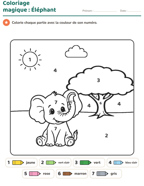 Aperçu de la fiche Coloriage magique pour École maternelle (grande section, 5-7 ans)