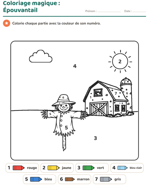 Aperçu de la fiche Coloriage magique pour École maternelle (grande section, 5-7 ans)
