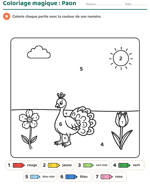 Aperçu de la fiche Coloriage magique pour École maternelle (grande section, 5-7 ans)