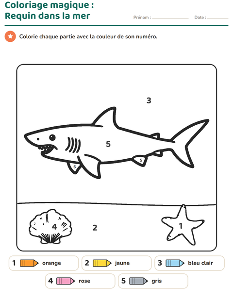 Aperçu de la fiche Coloriage magique pour École maternelle (grande section, 5-7 ans)