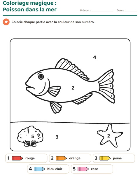 Aperçu de la fiche Coloriage magique pour École maternelle (grande section, 5-7 ans)