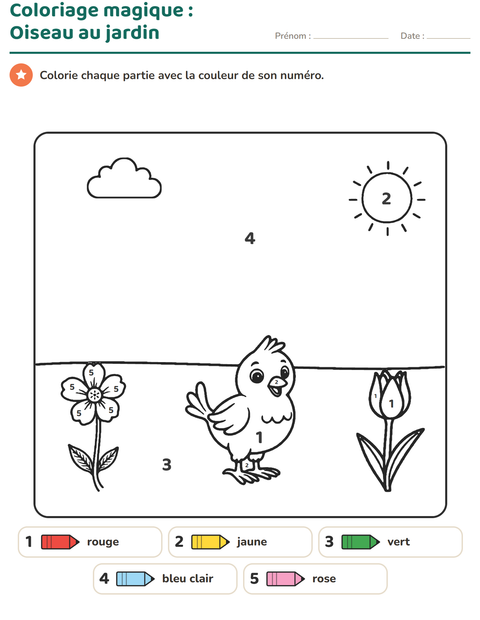 Aperçu de la fiche Coloriage magique pour École maternelle (grande section, 5-7 ans)