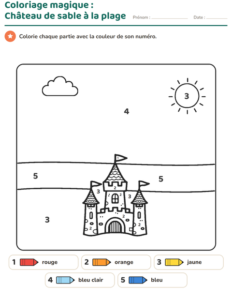 Aperçu de la fiche Coloriage magique pour École maternelle (grande section, 5-7 ans)