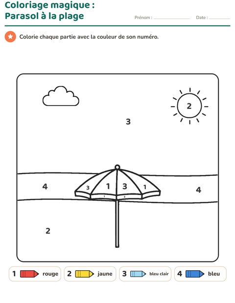 Aperçu de la fiche Coloriage magique pour École maternelle (grande section, 5-7 ans)