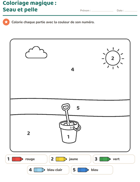 Aperçu de la fiche Coloriage magique pour École maternelle (grande section, 5-7 ans)