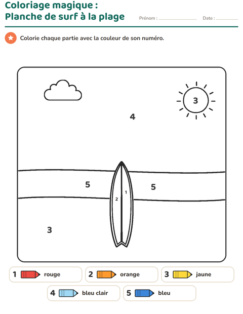 Aperçu de la fiche Coloriage magique pour École maternelle (grande section, 5-7 ans)